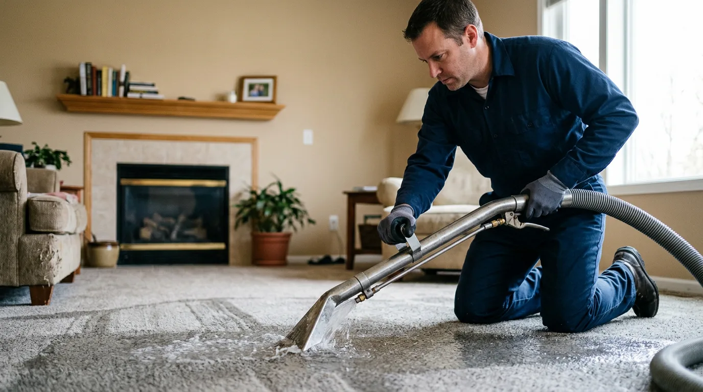 Water damage restoration technician working near Hayesville, IA